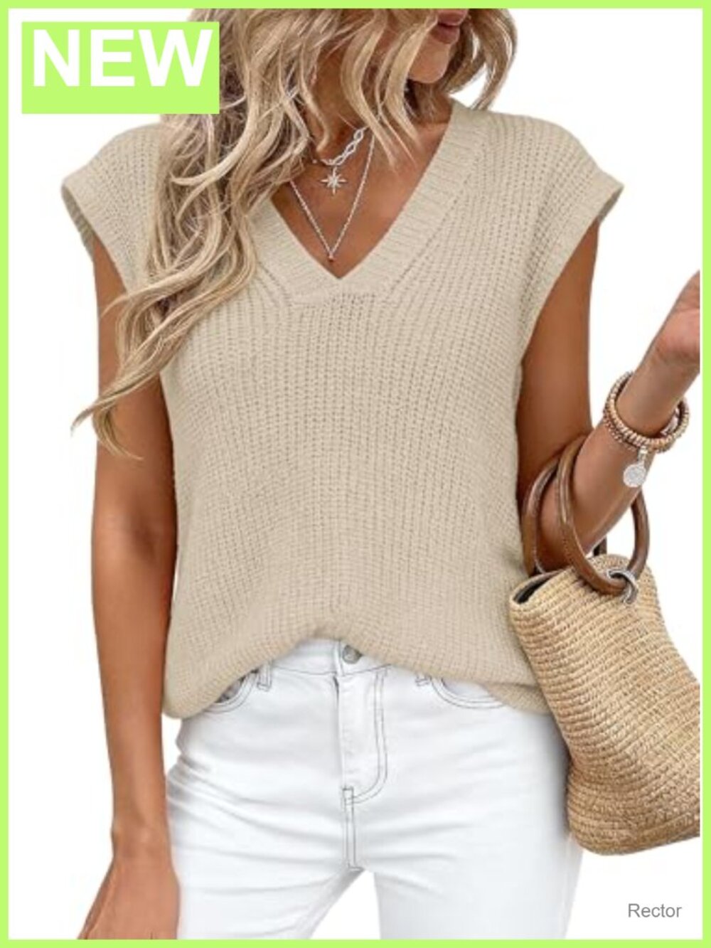 Women's Cap Sleeve V-Neck Sweater Vest Split Hem Knit Top